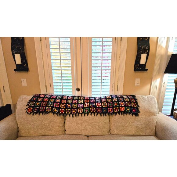 Granny Square Crochet Handmade Blanket 52" X 34" Boho Afghan Vintage - Picture 4 of 4